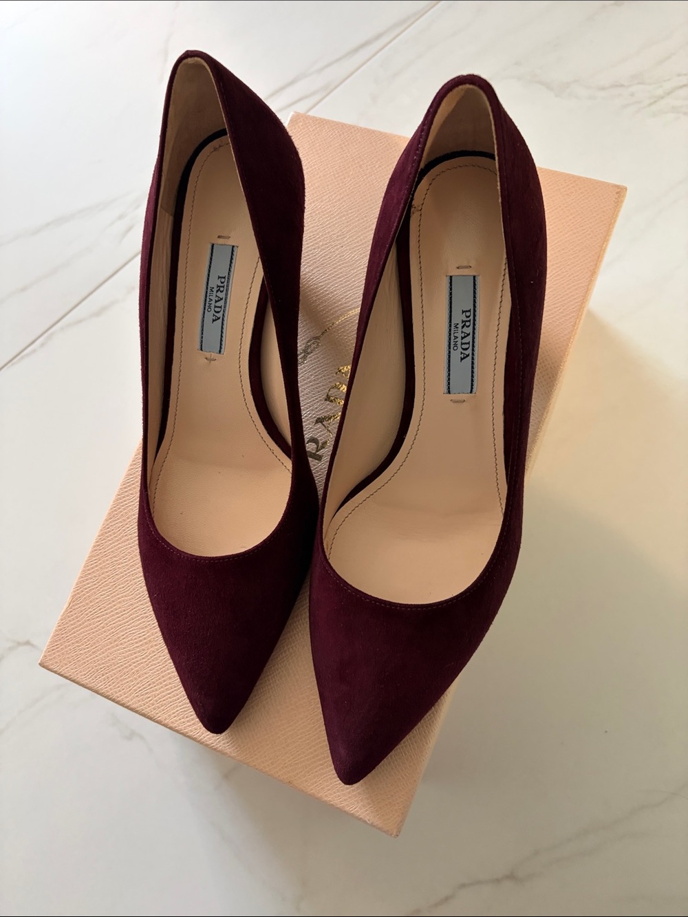 Prada Burgundy Suede Pointed Toe Heels